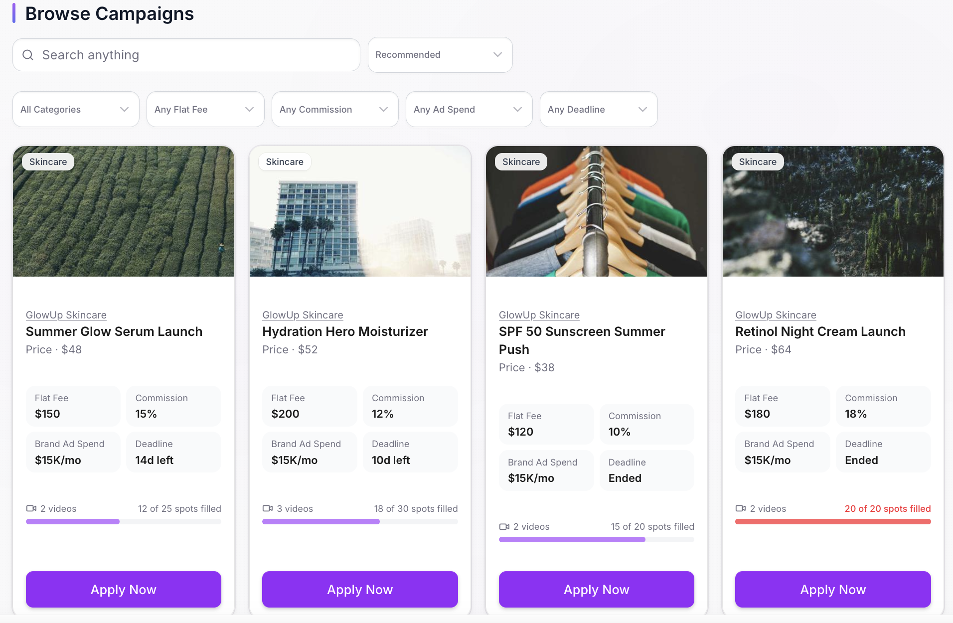 Creative Scale trending products dashboard